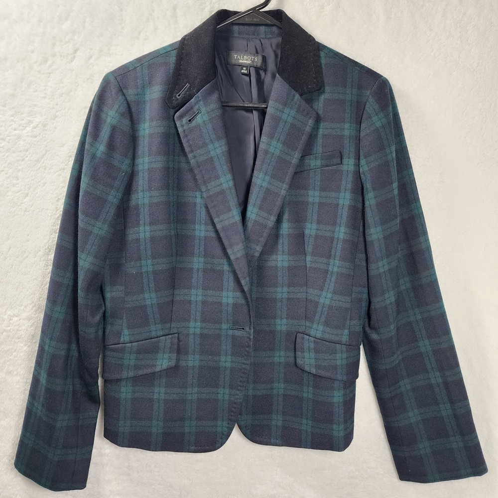 Y2K Talbots Plaid Riding Blazer Jacket Dark Academia Equestrian Wool B Womens 10